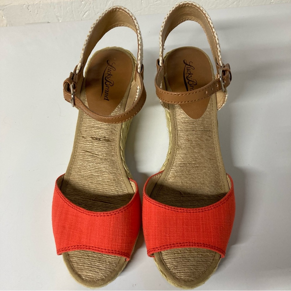 Lucky Brand Kyndra Wedge Espadrille in Coral & Tan US Women’s Size 8.5 M - Picture 4 of 10